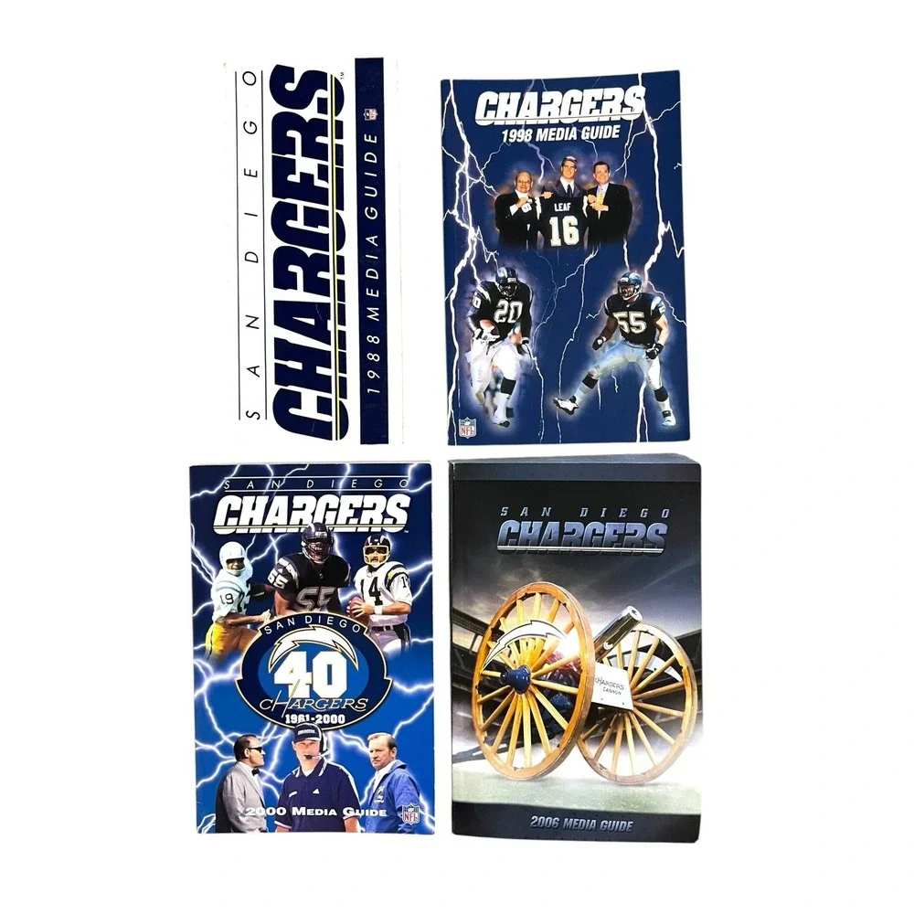 4 Vintage Los Angeles Chargers NFL Media Guide Yearbook 1988, 98, 2000, 2006